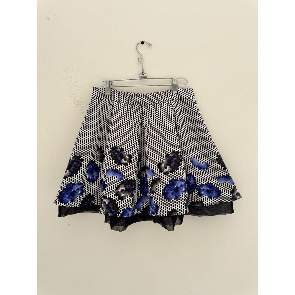 Express Black White Floral Print Pleated A-Line Skirt Size 6